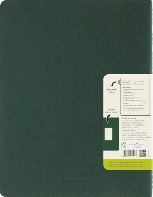 Zeszyt Moleskine Student Cahier XXL (21.6X27.9 cm) Gładki Zielony Mirt (Moleskine Student XXL Plain Myrtle Green Soft Cover) - 8056999276911